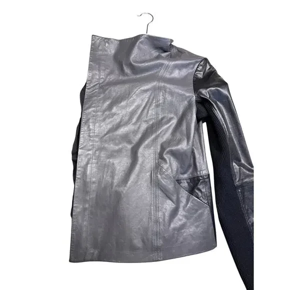 VINCE Lambskin Gray Leather Jacket Colorblock - Size small